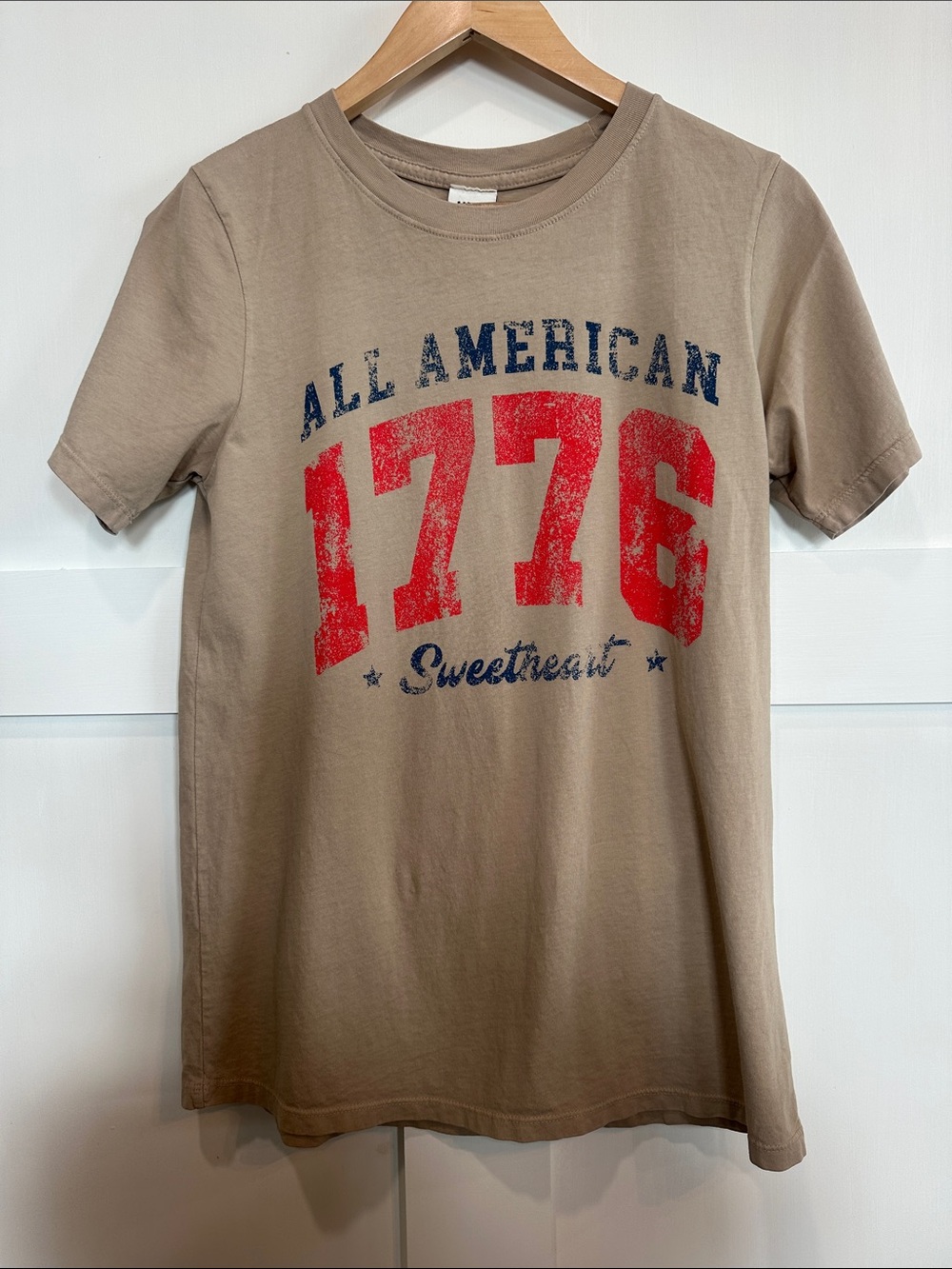 All American 1776 Short Sleeve Tee - Tan with Red & Navy